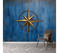 Papier peint intissé Vieilli Boussole Symboles, fresque murale design Thème Nautique pour chambre et bureau - Papier peint panoramique facile à poser - décoration murale amovible, 200 x 140 cm (L x H)