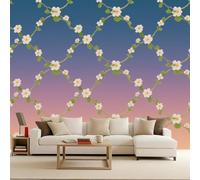 Papier Peint Intissé Vignes Géométriques, 3D Panoramique Murale Couleur Dégradée 300X210Cm Décoration Murale Rapide Diy Fresque Murale Créative Tête De Lit Chambre Salon Facile À Appliquer