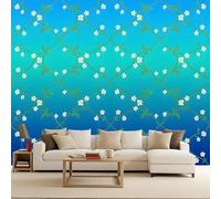 Papier Peint Intissé Vignes Géométriques, Papier Peint Bleu 300X210Cm Décoration Murale Rapide Diy Fresque Murale Créative Tête De Lit Chambre Salon Facile À Appliquer