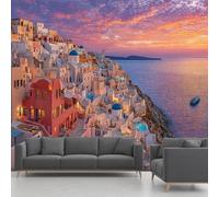 Papier Peint Intissé Ville Méditerranéenne, Papier Peint Panoramique Italienne Coucher De Soleil Sur La Mer, Fresque Murale - Décoration Murale Pour Salon, Chambre, Bureau - 350 x 256 cm(non adhésif)