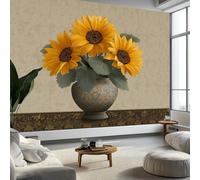 Papier Peint Intissé Vintage Vase Plantes Feuilles 300 x 210 cm (L x H), Décoration Murale Poster Tableaux Muraux Tapisserie Papier peint Photo Style Peinture À L'Huile pour Salon Chambre de Enfants