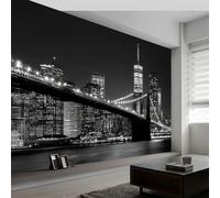 Papier peint intissé vue nocturne architecture pont, fresque murale design architecture urbaine 400L x 280H cm pour chambre et bureau - Décoration murale papier peint panoramique facile à poser