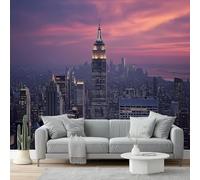 Papier Peint Intissé Vue nocturne de la ville moderne et magnifique Papier Peint Panoramique Or violet Tableaux Photo Muraux Utilisé Pour Salon Chambre Chambre D'Enfant Décoration Murale 250 x 175 cm
