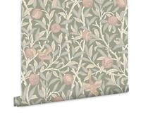 Papier peint intissé William Morris Bird & Pomegranate Rose Garden 1005 x 52cm Vert sauge, rose | Revêtement Mural, Tapisserie | Ambiance Facile à poser et à enlever