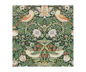 Papier peint intissé William Morris Strawberry Thief Rich Green 1005 x 52cm Vert | Revêtement Mural, Tapisserie | Ambiance Facile à poser et à enlever