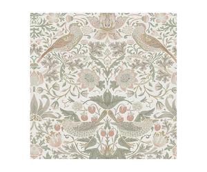 Papier peint intissé William Morris Strawberry Thief Sage & Pink 1005 x 52cm Beige, vert, rose | Revêtement Mural, Tapisserie | Ambiance Facile à poser et à enlever
