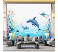 Papier peint intissé300 x 210 cmTapisserie papier peint pour différentes piècesDessin animé animal dauphin Papier peint Couleur bleue froide