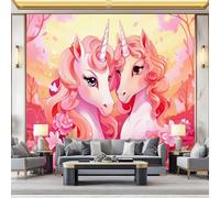 Papier peint intissé300 x 210 cmTapisserie papier peint pour différentes piècesLicorne Romance Rose Papier peint Couleur chaude rose orange
