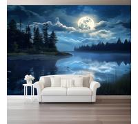 Papier peint intisséPaysage de lac au clair de luneTapisserie papier peint pour différentes pièces350 x 256 cm Papier peint Couleur bleue froide