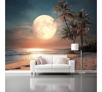 Papier peint intisséPaysage romantique de plage au clair de luneTapisserie papier peint pour différentes pièces400 x 280 cm Papier peint Jaune Bleu