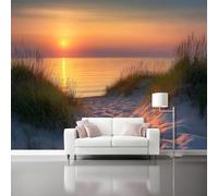 Papier peint intisséPlage Coucher de soleil Romantique Jaune ChaudTapisserie papier peint pour différentes pièces250 x 175 cm Papier peint Orange Bleu