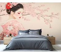 Papier peint japonais, fleurs de cerisier pour salon, chambre à coucher, geisha japonaise, papier peint photo 3D pour cuisine, appartement, décoration de fond, 390 x 260 cm (ne se décolle pas et ne