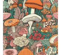 Papier Peint Jaune et Vert,44 x 600cm Papier Peint Adhesif Mural Champignon Papier Adhesif Fleurs Vert et Rouge Feuille Botanique Papier Autocollant pour Meuble,Chambre,Salon,Salle de Bain,Toilette