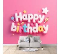 Papier Peint Joyeux Anniversaire 250x175 cm Papier Peint Panoramique Effet 3D, Peinture Murale intissé Grande, pour Moderne Salon Chambre TV Fond