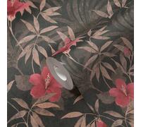 Papier Peints Fleuris Cuba intissé 10.05 m x 0.53 m Brun Rouge Noir Fabriqué en Allemagne A.S. Création 380283 38028-3