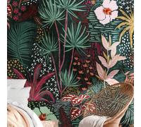 Papier peint Jungle M1-No.10298 Impression numérique Vert Rouge Floral Botanique