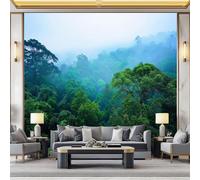 Papier Peint Jungle Tropicale, Papier Peint Panoramique Brume De La Forêt Tropicale 300 X 210 Cm 3D Fresque Intissé Vert Poster Geant Mural Pour Salon Chambre D'Enfants Restaurant Décoration Murale