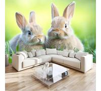 Papier Peint Lapin 3D Auto Adhesif Panoramique Mural Animal Papier Peint en Soie Poster XXL Décoration Murale Salon Chambre 300x210 cm A-5479