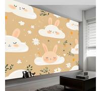 Papier Peint Lapin Nuages Animation Cartoon Panoramique 3D Marron jaune Papier Peint Murale pour Enfant Chambre, Salon Décoration, Intérieure Poster Mural XXL Grande Affiche (350 x 256 CM)