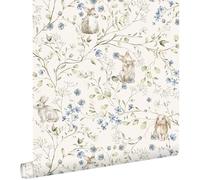 papier peint lapins beige, vert, bleu et blanc 53 cm x 10.05 m - ESTAhome