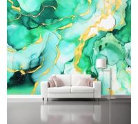 Papier Peint Lavage à l'encre Texture marbrée Lignes 400 x 280 cm Panoramique Peinture Murale Interieur pour Salon Chambre à Coucher D'Enfant Maison Décoration Murale Vert jaune