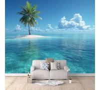 Papier Peint Les Cocotiers De L'île 250x175 cm Papier Peint Panoramique Effet 3D, Peinture Murale intissé Grande Vue Sur La Mer, pour Moderne Salon Chambre TV Fond