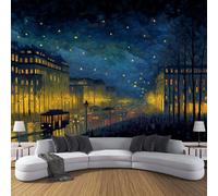 Papier Peint Les Rues Nocturnes Paris 150X105 Cm Tissu En Soie Papier Peint Décoratif, Facile À Poser, Ciel Étoilé Psychédélique Pour Salon, Chambre, Bureau - Bleu Foncé