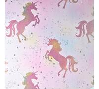 Papier peint Licorne Rainbow Coloroll - Rose - 10m x 52cm - Paillettes et reflets métalliques