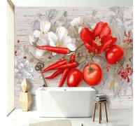 Papier peint Lignes Grain De Bois Rétro, 150x105 cm, Décoration Murale Poster Tableaux Muraux Tapisserie pour Cuisine Salle Manger Ferme Auberge Chambre Hôtes, Faon Hérisson Papillons Champignons