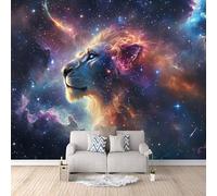 Papier Peint Lion 150x105 cm Papier Peint Panoramique Effet 3D, Peinture Murale intissé Grande Animaux De La Galaxie, pour Moderne Salon Chambre TV Fond