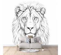 Papier Peint Lion 250x175 cm Papier Peint Panoramique Effet 3D, Peinture Murale intissé Grande Lignes Noires Et Blanches, pour Moderne Salon Chambre TV Fond