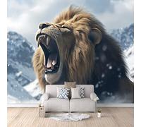 Papier Peint Lion 350 × 256 cm Papier Peint Panoramique Grandes Murales Poster pour Salon, Adulte Chambre d'enfants, Étude Décoration Animaux Du Paysage Des Montagnes Enneigées -a-a-21037-c-a