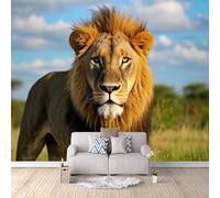 Papier Peint Lion 500x280 cm Papier Peint Panoramique Effet 3D, Peinture Murale intissé Grande Animaux Des Prairies, pour Moderne Salon Chambre TV Fond