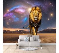 Papier Peint Lion 500x280 cm Papier Peint Panoramique Effet 3D, Peinture Murale intissé Grande Univers Galaxie, pour Moderne Salon Chambre TV Fond