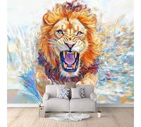 Papier Peint Lion à L'aquarelle 300x256 cm Papier Peint Panoramique Effet 3D, Peinture Murale intissé Grande, pour Moderne Salon Chambre TV Fond
