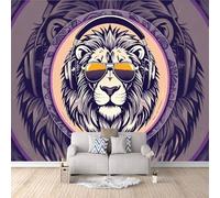 Papier Peint Lion Abstrait 500x280 cm Papier Peint Panoramique Effet 3D, Peinture Murale intissé Grande Lunettes De Soleil Et écouteurs, pour Moderne Salon Chambre TV Fond