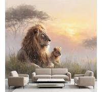 Papier Peint Lion Animal Jungle, Animaux Sauvages Afrique Decoration Stickers Muraux, Prairie Tropical Vinyle Murale Poster pour Chambre Salon Cuisine Adhesif Meuble 200 x 140 cm