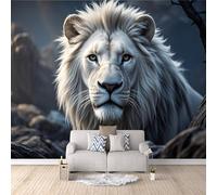 Papier Peint Lion Blanc 150x105 cm Papier Peint Panoramique Effet 3D, Peinture Murale intissé Grande Animal, pour Moderne Salon Chambre TV Fond
