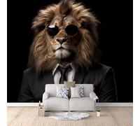 Papier Peint Lion En Costume 150x105 cm Papier Peint Panoramique Effet 3D, Peinture Murale intissé Grande Lunettes De Soleil, pour Moderne Salon Chambre TV Fond