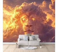 Papier Peint Lion Fantastique 500x280 cm Papier Peint Panoramique Effet 3D, Peinture Murale intissé Grande Éclairs Nuageux, pour Moderne Salon Chambre TV Fond
