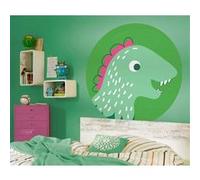 Papier Peint - Little Dino Tyranno 125x125cm - Rond - Intissé - Adhésif, Multicolors G