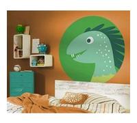 Papier Peint - Little Dino Velo 125x125cm - Rond - Intissé - Adhésif, Multicolors