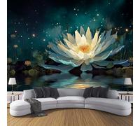 Papier Peint Lotus Blanc Panoramique 3D Bleu-Vert Papier Peint Fleurs Élégantes Et Fantastiques Murale Salon Chambre À Coucher Maison Décoration Intérieure (396X280 Cm)