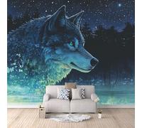 Papier Peint Loup 250x175 cm Papier Peint Panoramique Effet 3D, Peinture Murale intissé Grande Forêt Fantastique, pour Moderne Salon Chambre TV Fond