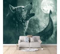 Papier Peint Loup 500x280 cm Papier Peint Panoramique Effet 3D, Peinture Murale intissé Grande Bateau-dragon Nordique, pour Moderne Salon Chambre TV Fond