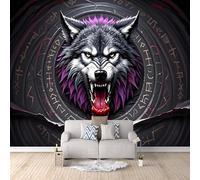 Papier Peint Loup 500x280 cm Papier Peint Panoramique Effet 3D, Peinture Murale intissé Grande Runes Nordiques, pour Moderne Salon Chambre TV Fond