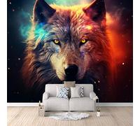 Papier Peint Loup Papier Peint Panoramique 3D Galaxie Onirique, Motif De Loup Coloré Intissé Photo Mural Moderne Poster Salon Chambre Mur de fond Bureau Décoration de Maison 150×105cm