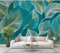 Papier Peint Luxe Dessin Au Trait Botanique 3D Effet Panoramique Photo Muraux | 300×210 CM Poster Soie Mural Feuille Fil D'Or Geant Mural Salon Chambre D'enfants Restaurant Décoration Murale