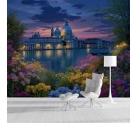 Papier Peint Magnifique Paysage De Venise,350x250cm Papier Peint Panoramique Paysage Italien Murale Poster Tableaux Photo Muraux pour Salon Chambre à Coucher Maison Décoration, Bleu Foncé