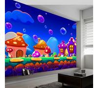 Papier Peint Maison Bonbons Pays Imaginaire Cartoon Panoramique 3D Bleu foncé Papier Peint Murale pour Enfant Chambre, Salon Décoration, Intérieure Poster Mural XXL Grande Affiche (200 x 140 CM)